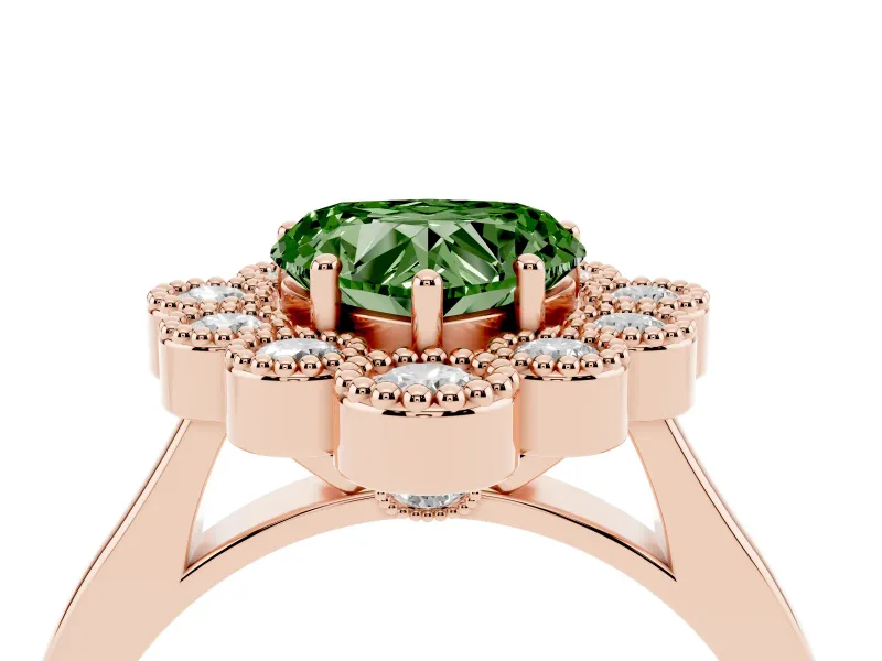 Heart-Shaped Milgrain Cluster Halo Engagement Ring Setting for a Fancy Green Lab-Grown Diamond | Plain Band | Rose Gold