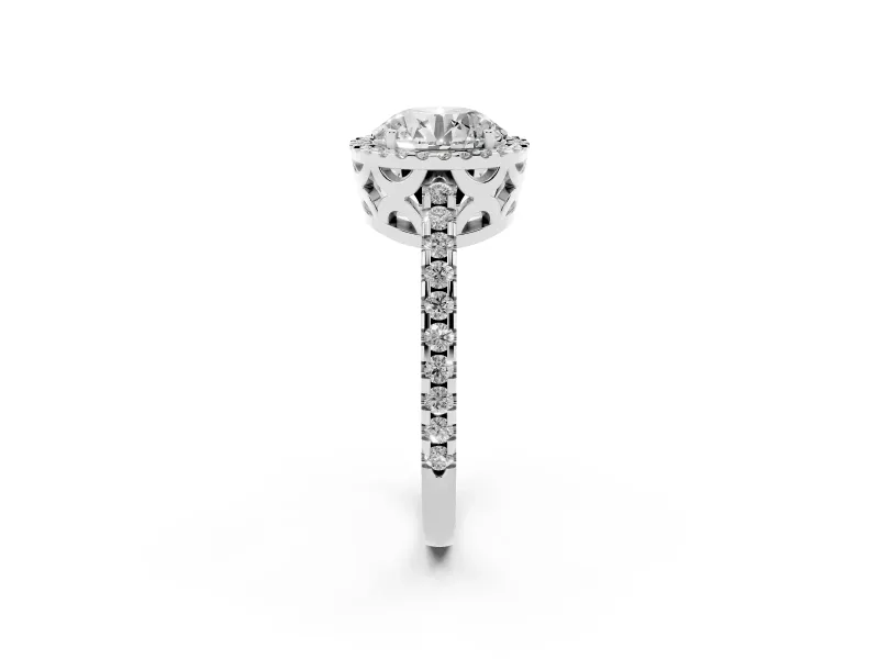 Round Halo Engagement Ring Setting | Half Pave Band | White Gold