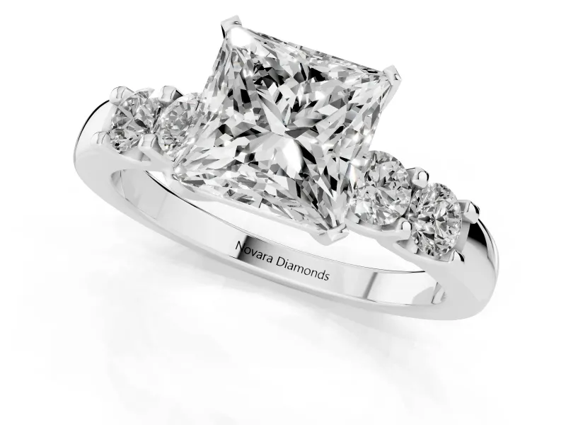 Princess Cut Five Stone Engagement Ring Setting | Prong-Set Side Stones | Sterling Silver