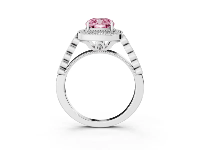 Cushion Cut Graduated Milgrain Halo Engagement Ring Setting for a Fancy Pink Lab-Grown Diamond | Platinum
