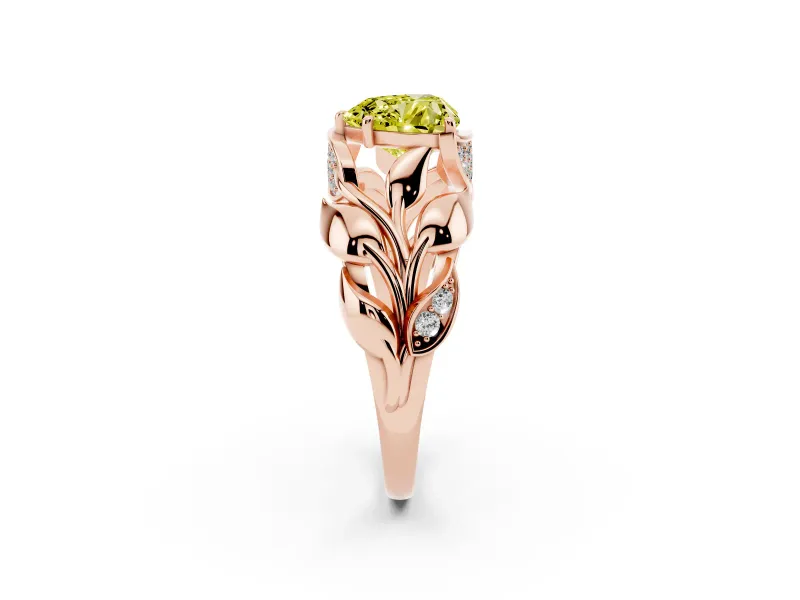 Heart-Shaped Leaf Bypass Engagement Ring Setting for a Fancy Yellow Lab-Grown Diamond | Rose Gold