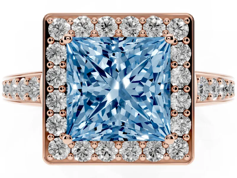 Princess Cut Framed Halo Engagement Ring Setting for a Fancy Blue Lab-Grown Diamond | Rose Gold