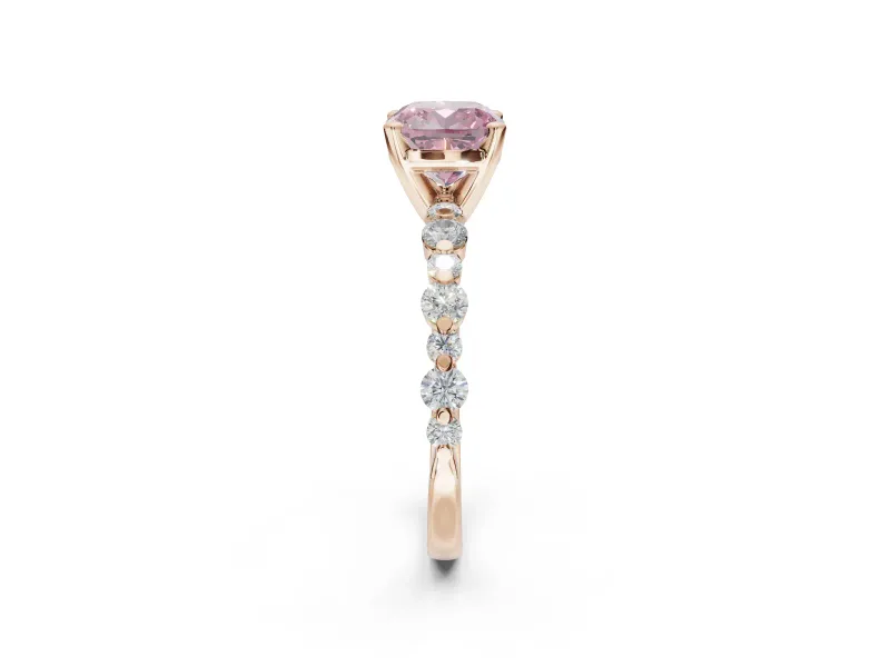 Cushion Cut Pavé Solitaire Engagement Ring Setting for a Fancy Pink Lab-Grown Diamond | Alternating Accents | Rose Gold