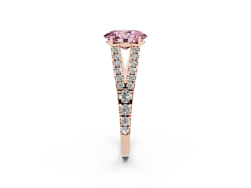 Oval Graduated Split Shank Engagement Ring Setting for a Fancy Pink Lab-Grown Diamond | Rose Gold