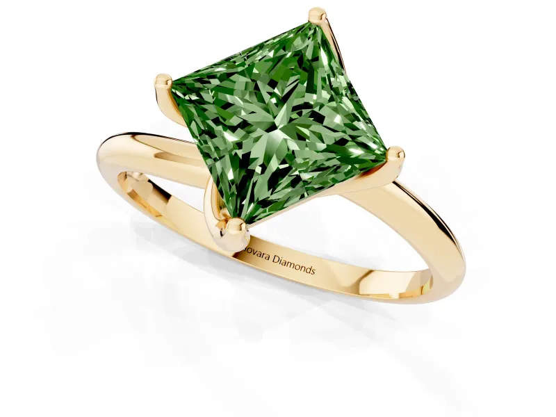 Princess Cut Bypass Solitaire Engagement Ring Setting for a Fancy Green Lab-Grown Diamond | Plain Band | Yellow Gold
