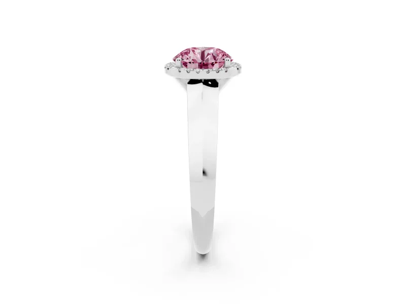 Round Knife-Edge Halo Engagement Ring Setting for a Fancy Pink Lab-Grown Diamond | Sterling Silver