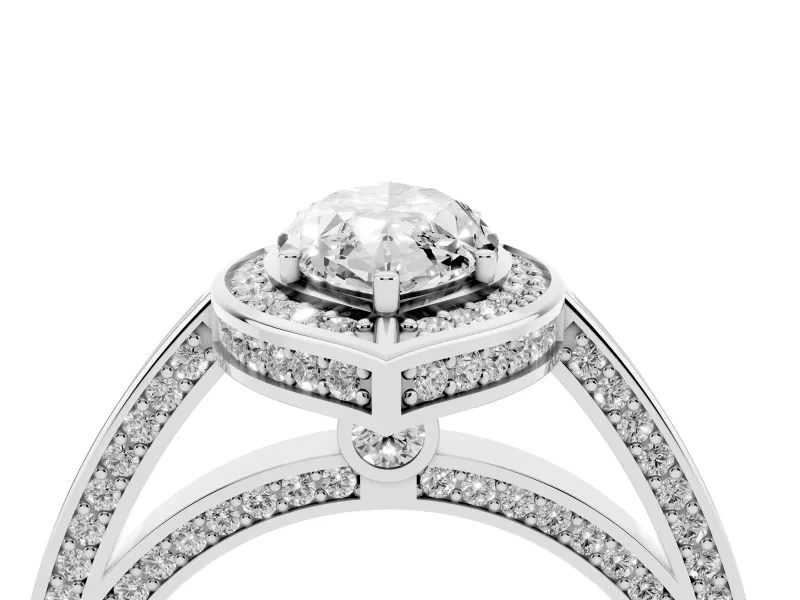 Marquise Cut Diamond Halo Pavé Split Shank Ring Set in White gold with Prong Setting