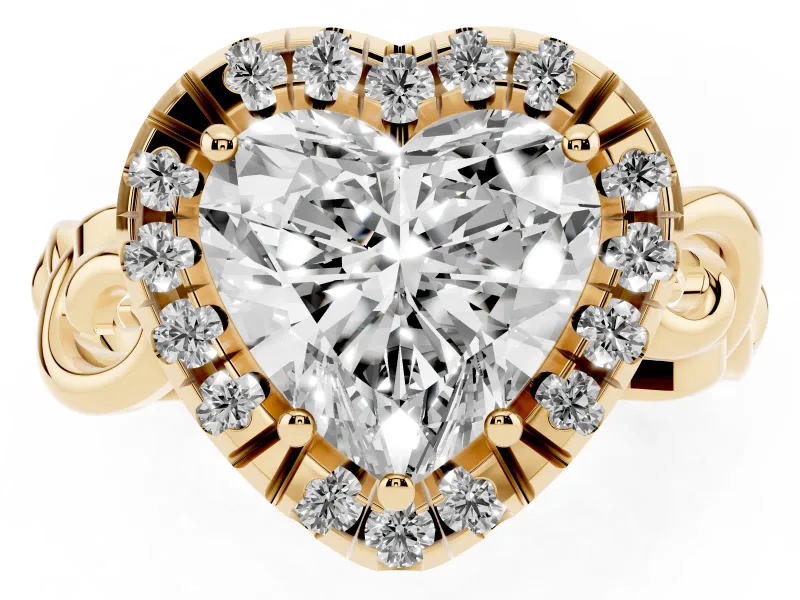 Heart-Shaped Vintage Filigree Halo Engagement Ring Setting | Scroll Shoulders | Yellow Gold