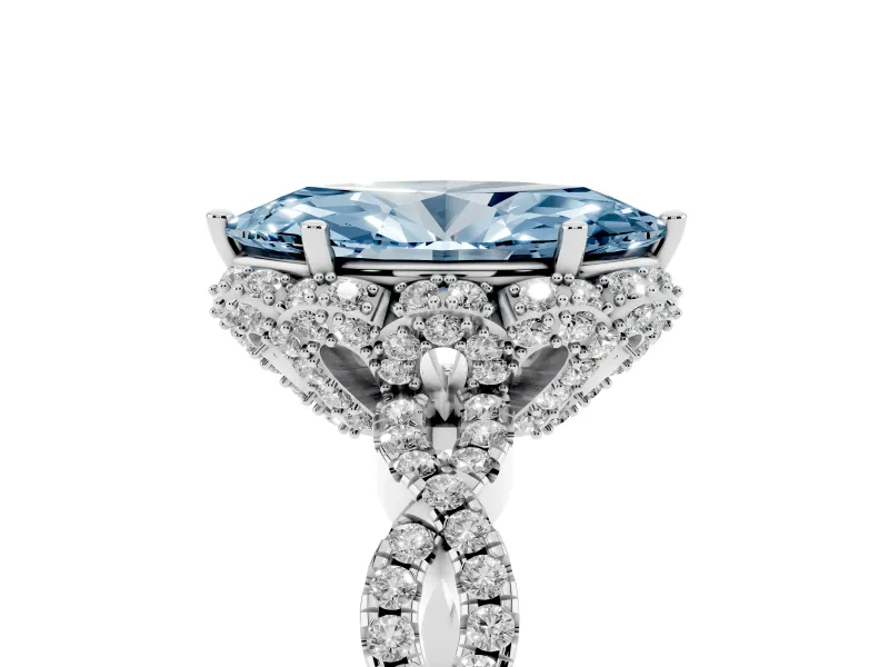 Marquise Milgrain Halo Engagement Ring Setting for a Fancy Blue Lab-Grown Diamond | Graduated Shoulders | White Gold