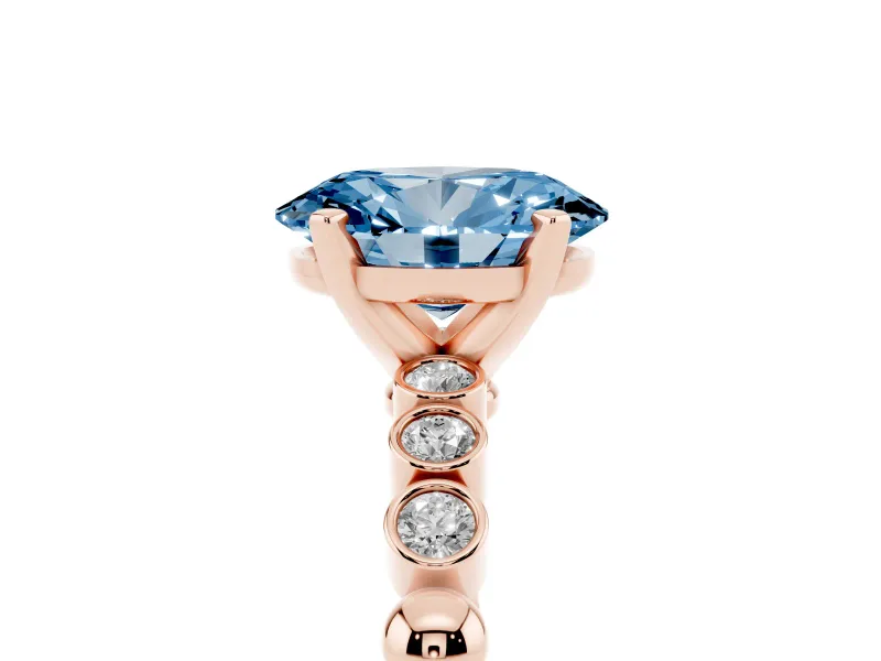 Oval Beaded Solitaire Engagement Ring Setting for a Fancy Blue Lab-Grown Diamond | Rose Gold