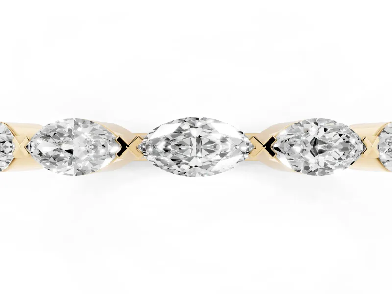 Marquise Lab-Grown Diamond Bar Set Half Eternity Wedding Band | Open Sides | Yellow Gold