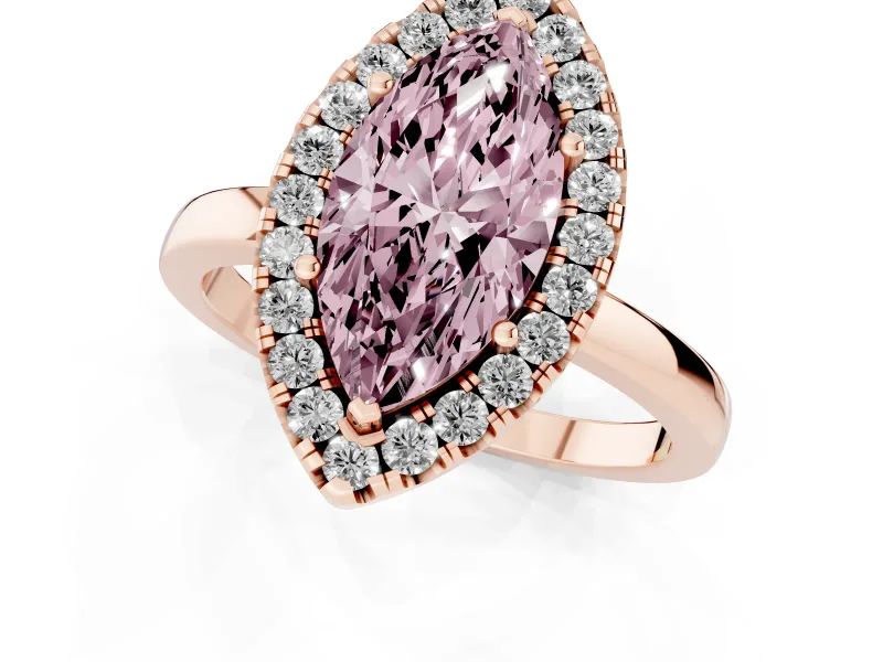 Marquise Thin Halo Engagement Ring Setting for a Fancy Pink Lab-Grown Diamond | Plain Polished Band | Rose Gold