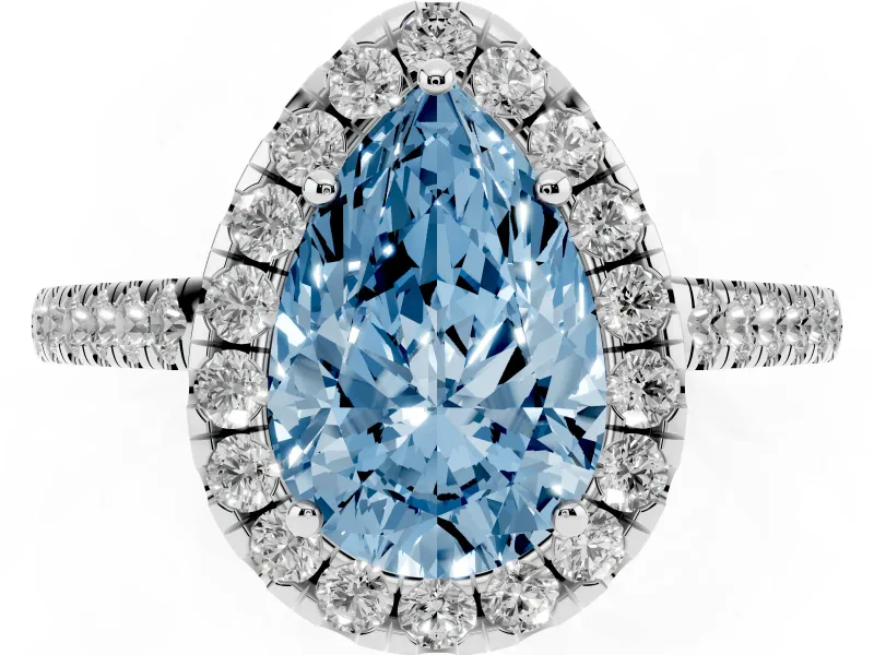 Pear-Shaped Halo Engagement Ring Setting for a Fancy Blue Lab-Grown Diamond | Pave Shoulders | Platinum