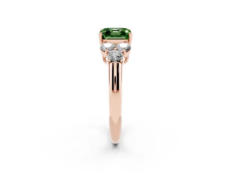 Asscher Cut Side Stone Engagement Ring Setting for a Fancy Green Lab-Grown Diamond | Rose Gold