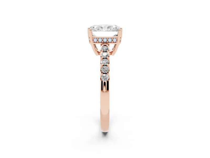 Radiant Cut Hidden Halo Solitaire Engagement Ring Setting | Shared Prong Band | Rose Gold