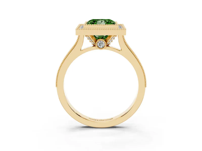 Princess Cut Halo Engagement Ring Setting for a Fancy Green Lab-Grown Diamond | Yellow Gold - Design NV-24721