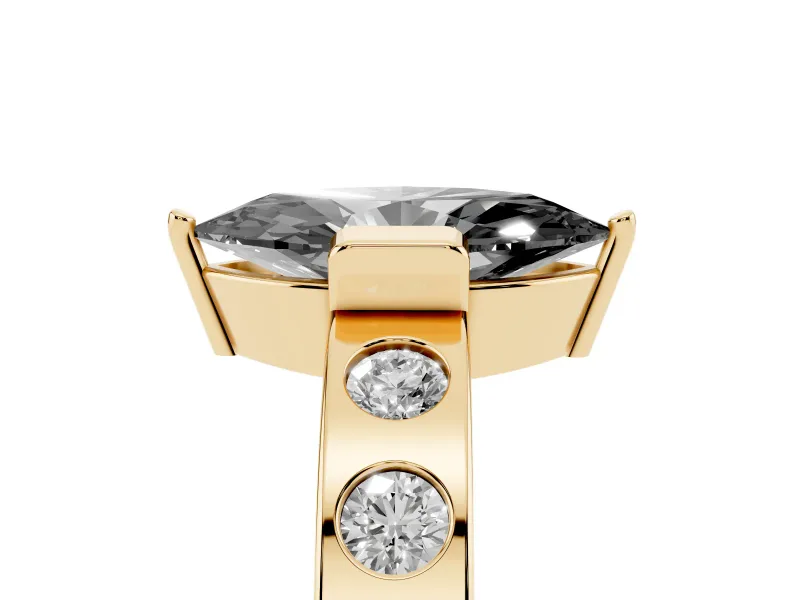 Marquise Tension Style Engagement Ring Setting for a Black Center | Flush Set Accents | Yellow Gold