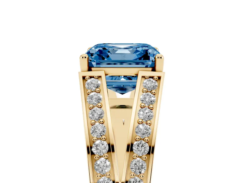 Asscher Cut Split Shank Pavé Engagement Ring Setting for a Fancy Blue Lab-Grown Diamond | Yellow Gold