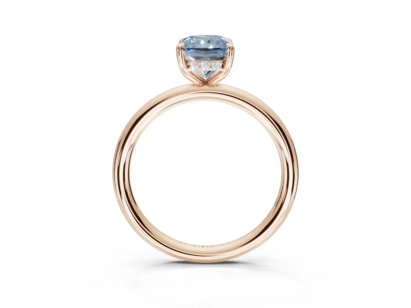 Radiant Cut Hidden Halo Ring Setting for a Fancy Blue Lab-Grown Diamond | Rose Gold