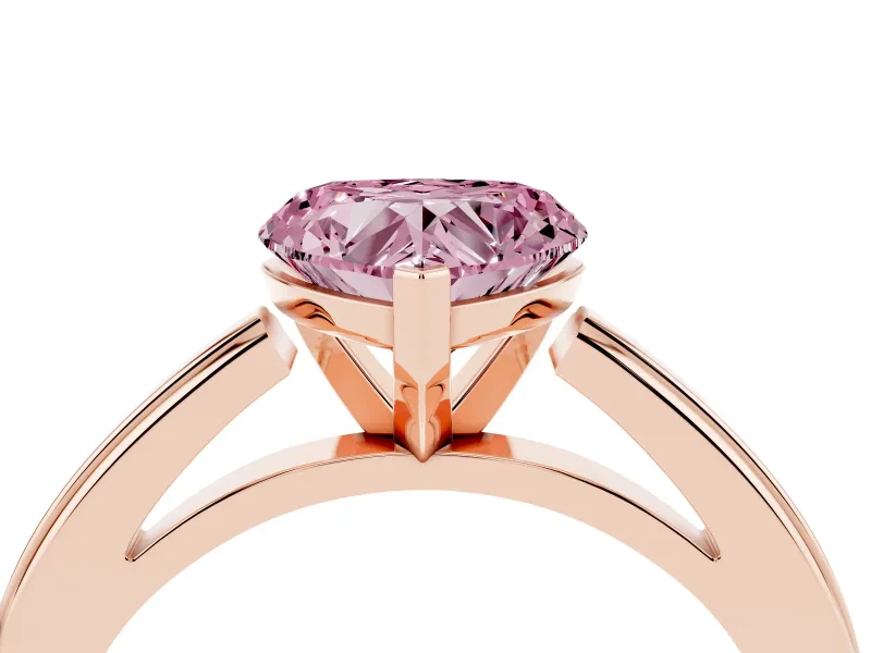 Fancy Pink Heart Cut Diamond Solitaire Ring Set in Rose gold with Prong Setting and Classic Band