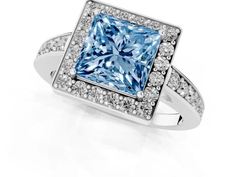 Princess Cut Framed Halo Engagement Ring Setting for a Fancy Blue Lab-Grown Diamond | Platinum