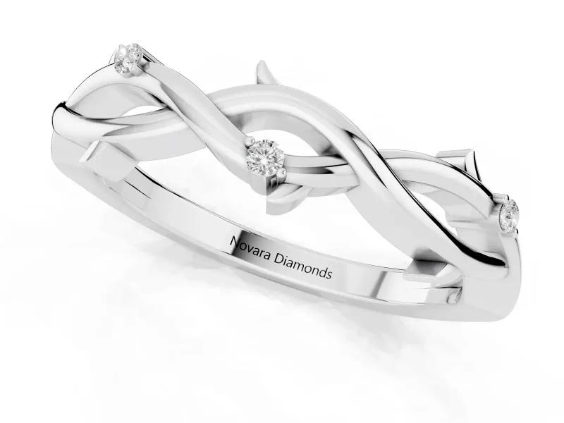 Round Lab-Grown Diamond Prong Set Twisted Wedding Band | Thorned Vine Strands | White Gold