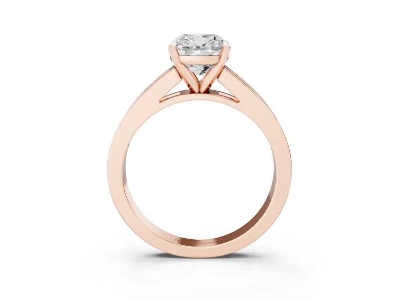 Cushion Cut Diamond Solitaire Ring Set in Rose gold with Channel-Set Band and Prong Setting