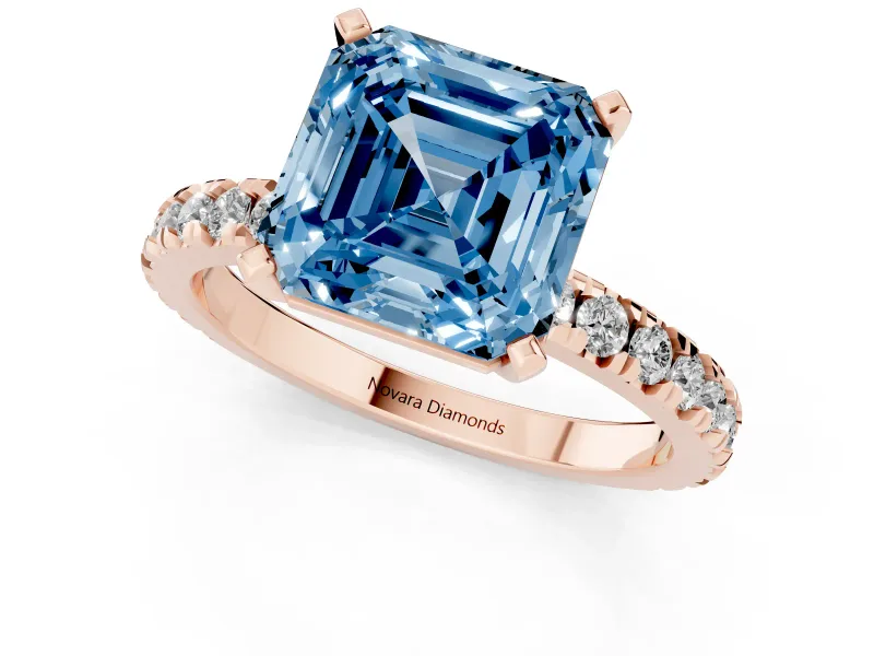 Asscher Cut Pavé Engagement Ring Setting for a Fancy Blue Lab-Grown Diamond | Rose Gold