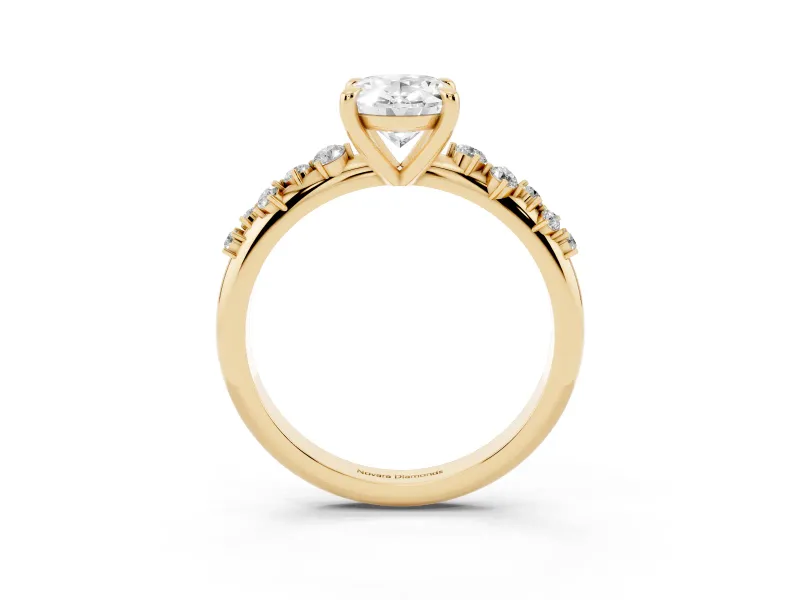 Oval Graduated Accent Engagement Ring Setting | Scattered Shoulders | Yellow Gold