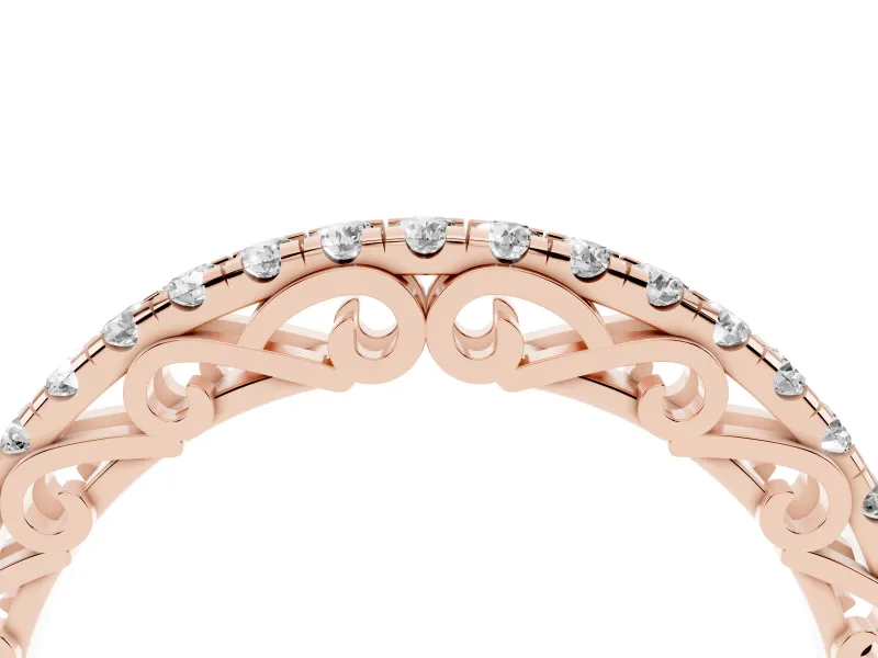 Round Lab-Grown Diamond Shared Prong Half Eternity Wedding Band | Scroll Gallery | Rose Gold