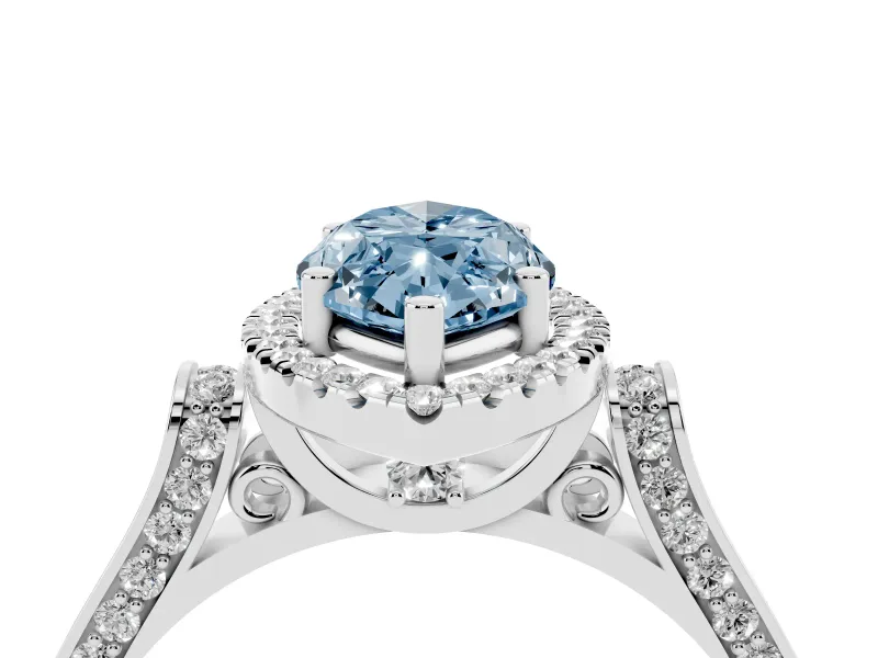 Marquise Halo Engagement Ring Setting for a Fancy Blue Lab-Grown Diamond | Pavé Panel Shoulders | White Gold