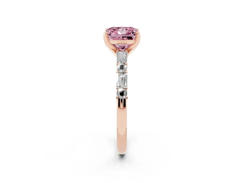 Princess Cut Baguette Side Stone Engagement Ring Setting for a Fancy Pink Lab-Grown Diamond | Rose Gold