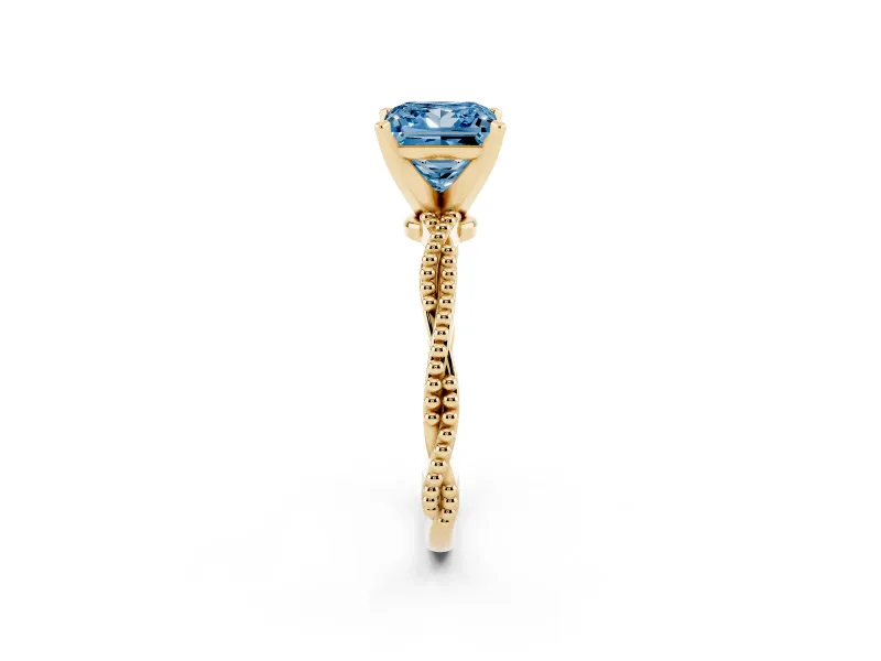 Princess Cut Twisted Engagement Ring Setting for a Fancy Blue Lab-Grown Diamond | Beaded Twist | Yellow Gold