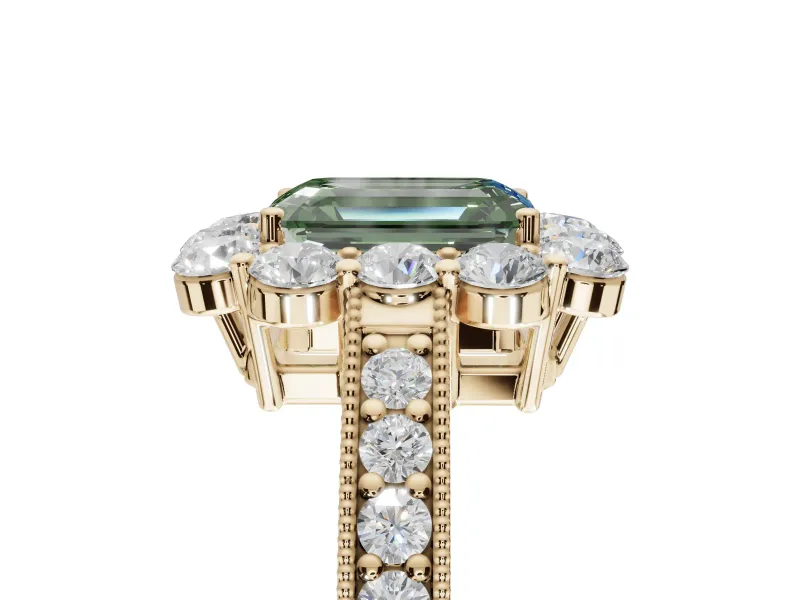 Emerald Cut Vintage Halo Engagement Ring Setting for a Fancy Green Lab-Grown Diamond | Yellow Gold