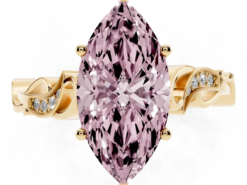 Marquise Vine Engagement Ring Setting for a Fancy Pink Lab-Grown Diamond | Yellow Gold