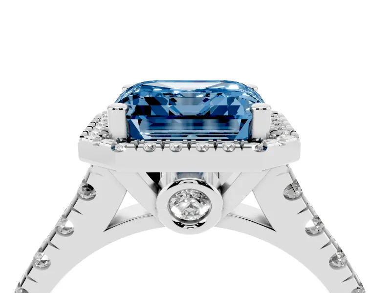 Asscher Cut Accented Halo Engagement Ring Setting for a Fancy Blue Lab-Grown Diamond | White Gold