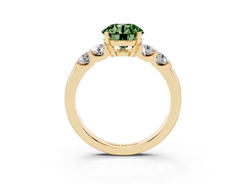 Round Five Stone Engagement Ring Setting for a Fancy Green Lab-Grown Diamond | Yellow Gold