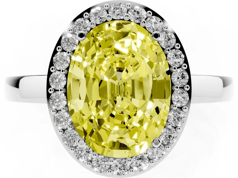 Fancy Yellow Oval Cut Diamond Halo Ring Set in Silver with Solitaire Band and Prong Setting