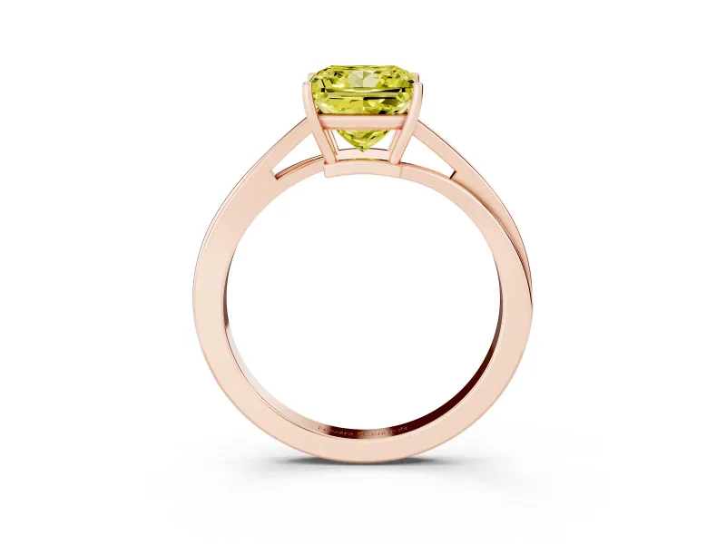 Fancy Yellow Princess Cut Diamond Solitaire Twist Band Ring Set in Rose gold with Prong Setting