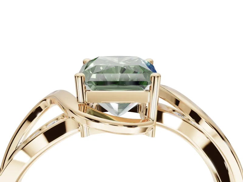 Radiant Cut Bypass Solitaire Engagement Ring Setting for a Fancy Green Lab-Grown Diamond | Pavé Strands | Yellow Gold