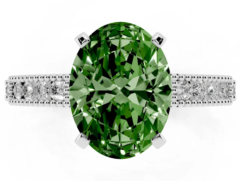 Oval Vintage Pavé Engagement Ring Setting for a Fancy Green Lab-Grown Diamond | White Gold