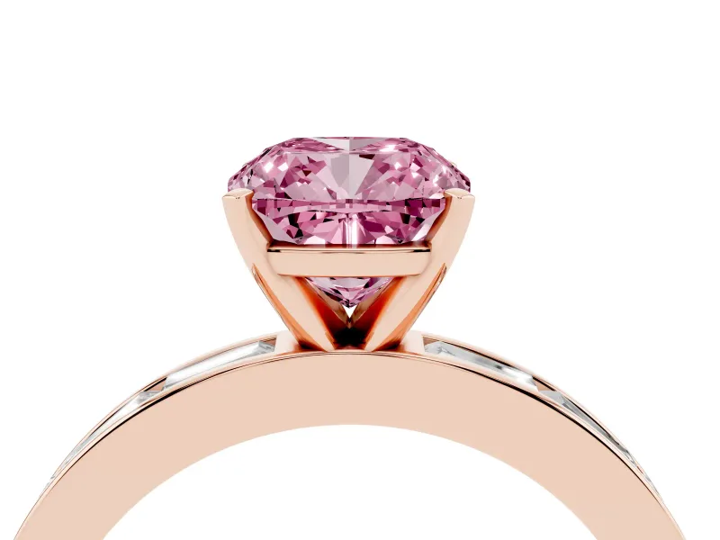 Cushion Cut Channel Set Engagement Ring Setting for a Fancy Pink Lab-Grown Diamond | Rose Gold
