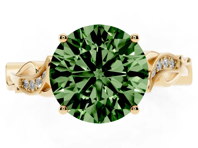 Round Vine Engagement Ring Setting for a Fancy Green Lab-Grown Diamond | Yellow Gold