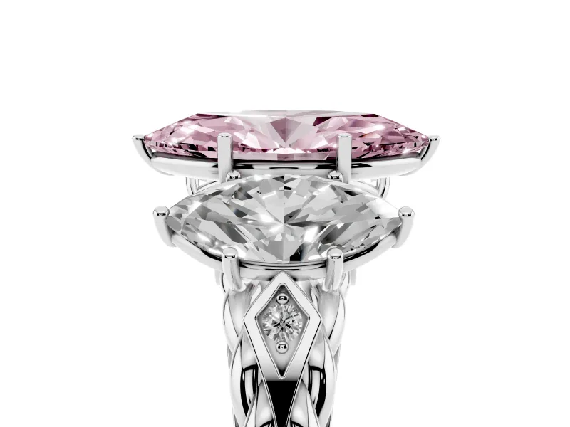 Marquise Three Stone Engagement Ring Setting for a Fancy Pink Lab-Grown Diamond | Braided Band | Platinum