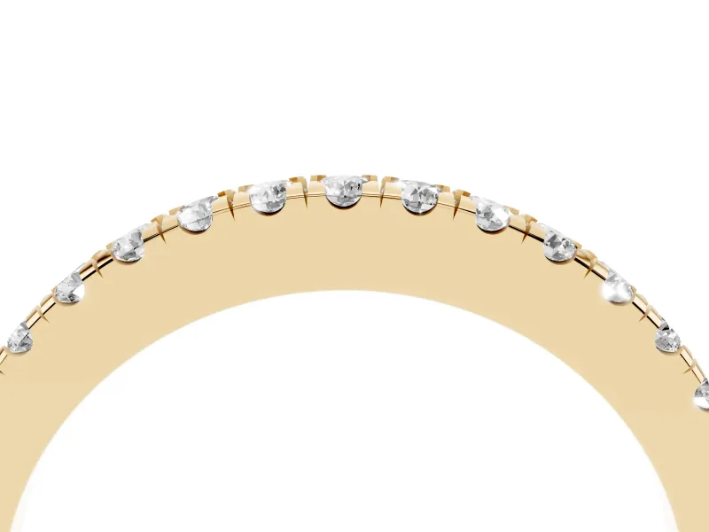 Round Diamond Slender Eternity Band Set in Yellow gold with Pavé U-Prong Setting