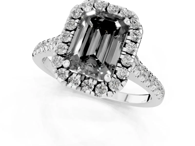 Emerald Cut Halo Engagement Ring Setting for a Black Center | Tapered Band | Platinum