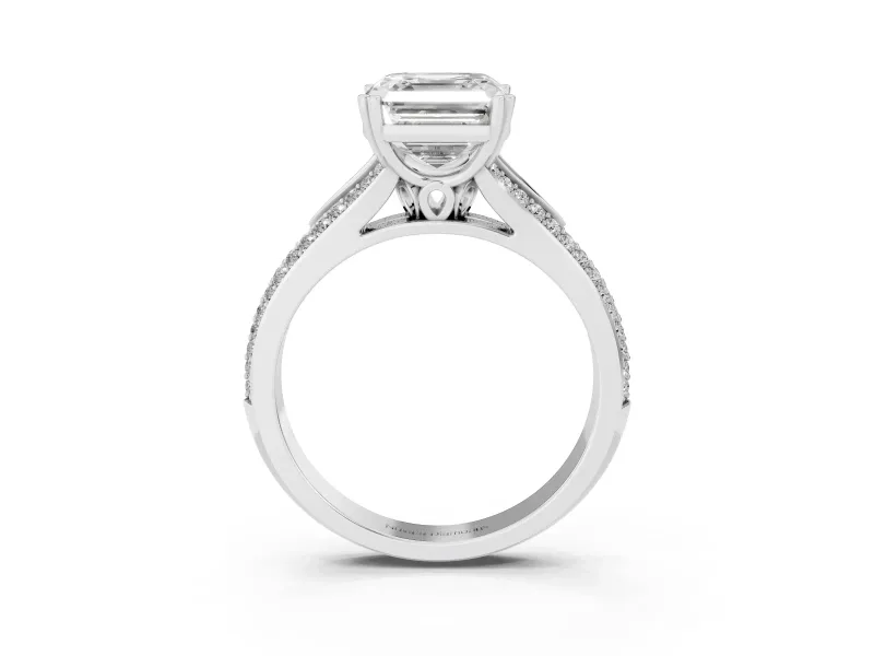 Asscher Cut Pave Split Shank Engagement Ring Setting | Double Claw Prongs | Platinum