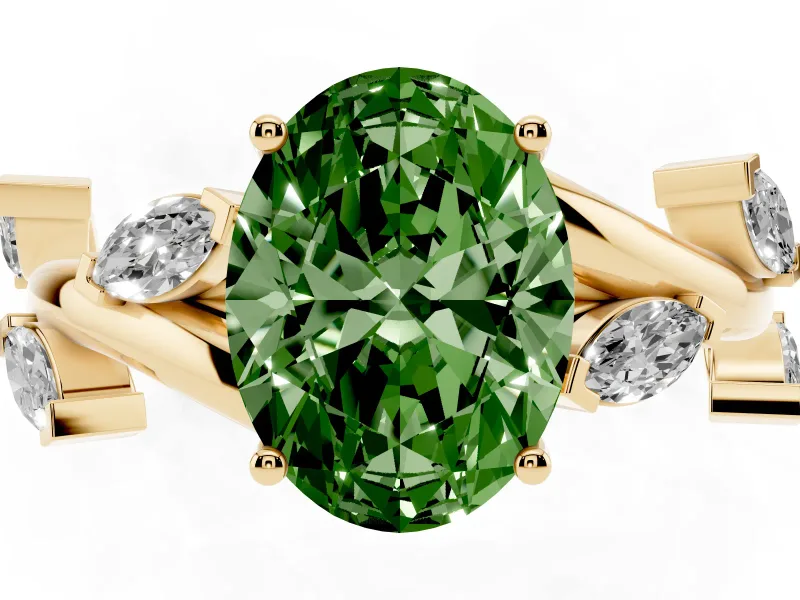 Oval Twisted Vine Engagement Ring Setting for a Fancy Green Lab-Grown Diamond | Yellow Gold