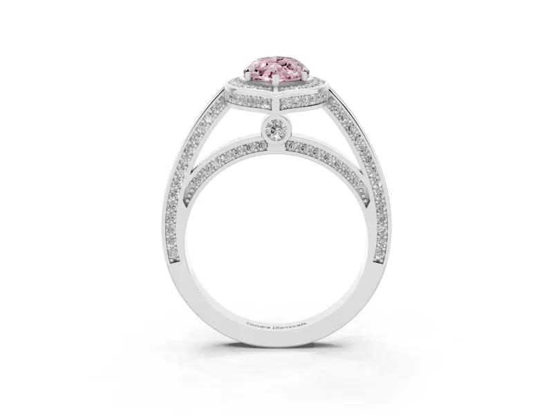 Fancy Pink Marquise Cut Diamond Halo Pavé Split Shank Ring Set in Silver with Prong Setting