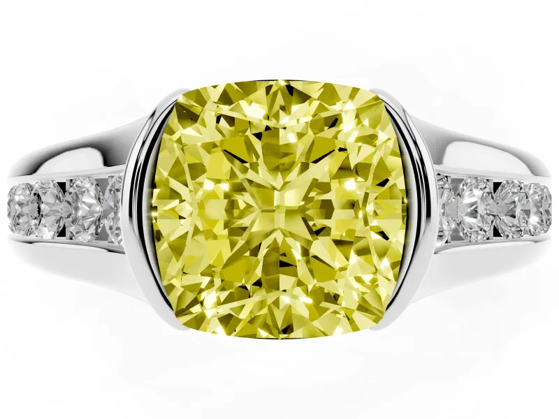 Cushion Cut Half Bezel Engagement Ring Setting for a Fancy Yellow Lab-Grown Diamond | Sterling Silver